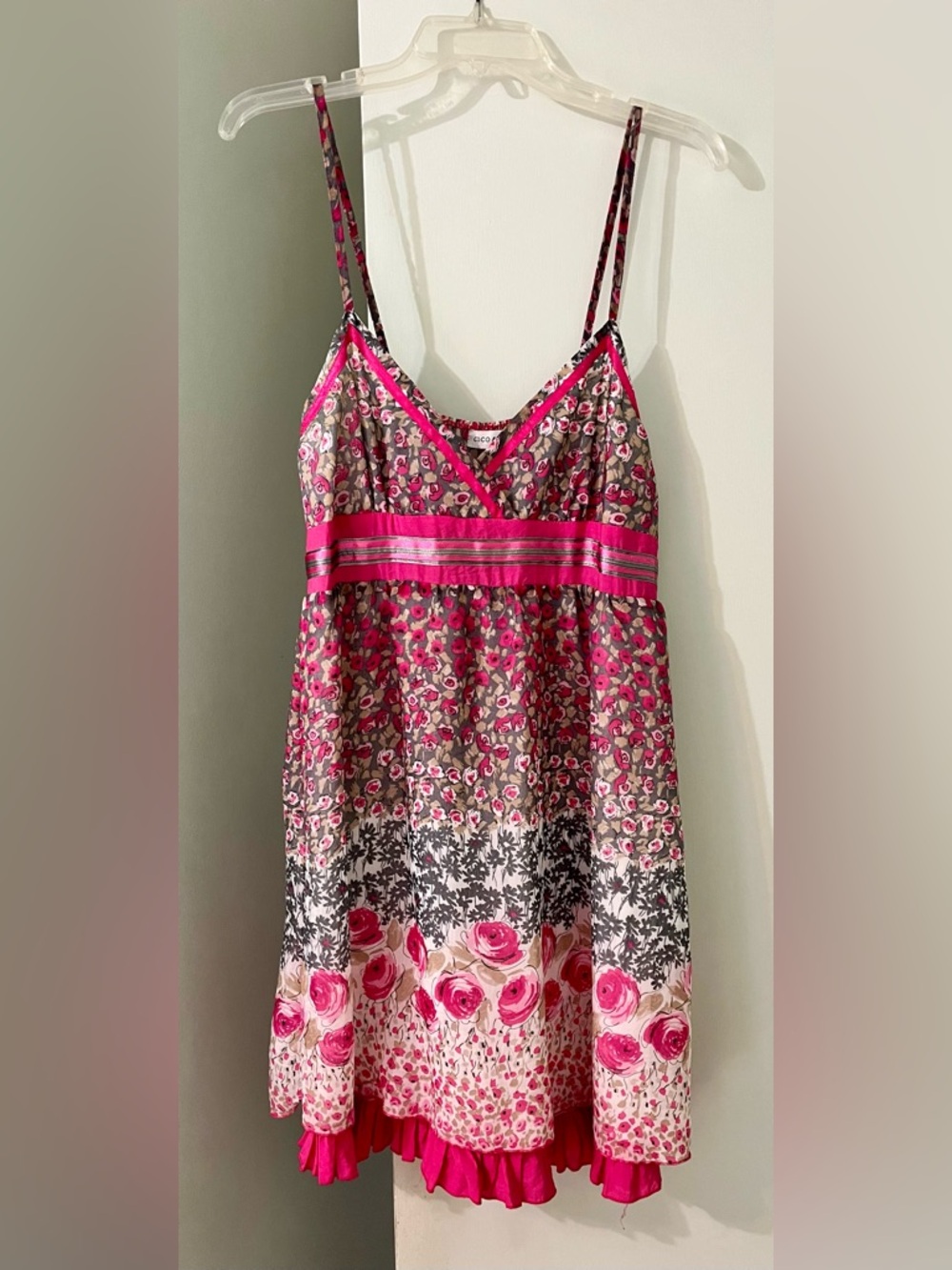COCO & tashi Pink Floral Silk Cotton Midi Dress Sundress with Ribbon Waist boho